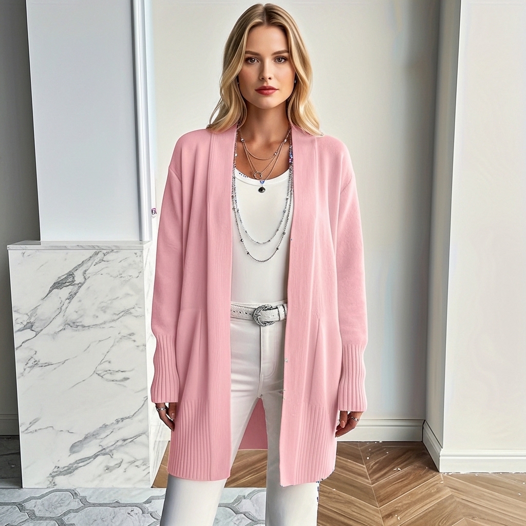 Long Length Cardigan With Long Sleeves And Open Front For Women