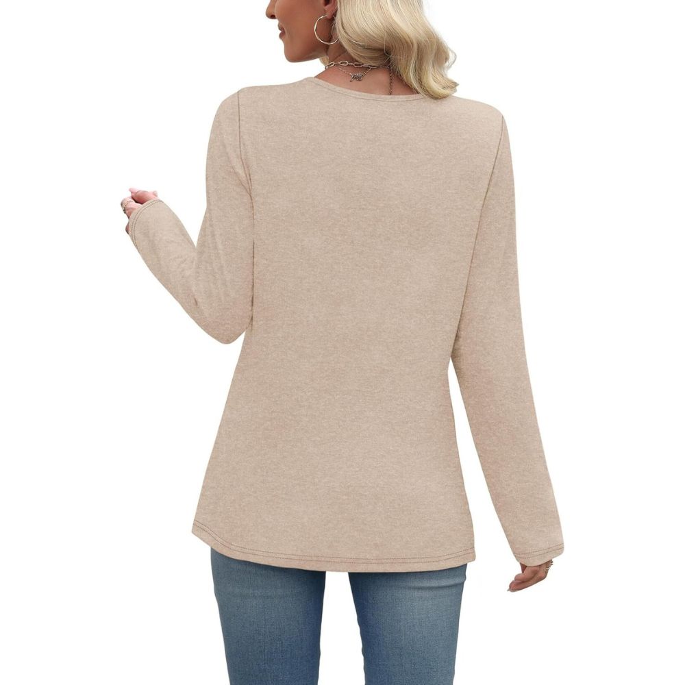 Long Sleeve Shirts for Women Fall Outfits V Neck T Shirts Button Down Tunic Tops