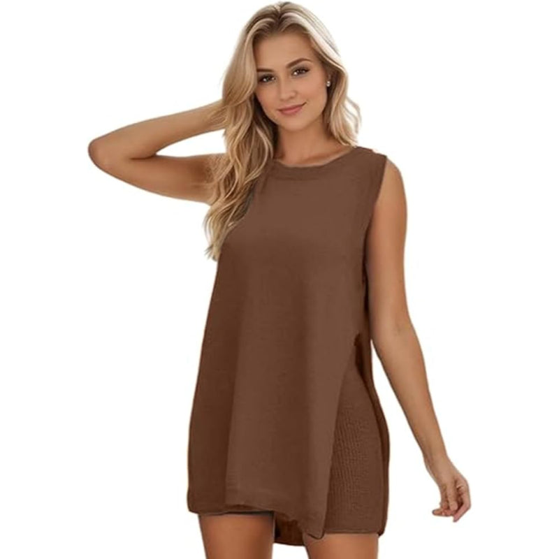 Sleeveless Knit Pullover And Lounge Set-My Comfy Blouse