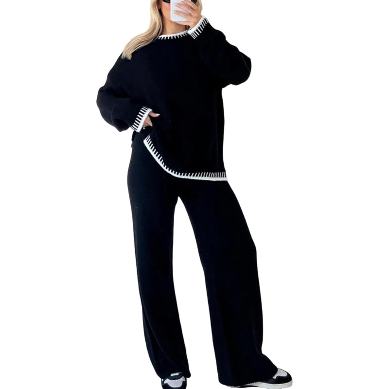 Knitted Long Sleeve Top And Trouser Coord Set-My Comfy Blouse