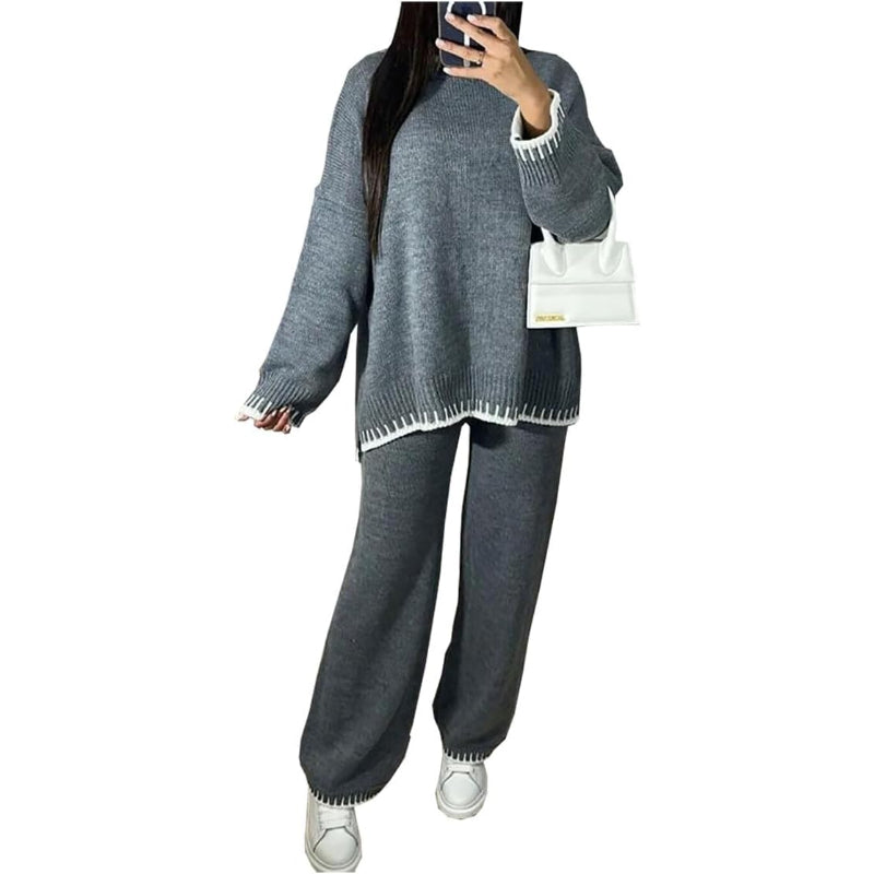 Knitted Long Sleeve Top And Trouser Coord Set-My Comfy Blouse