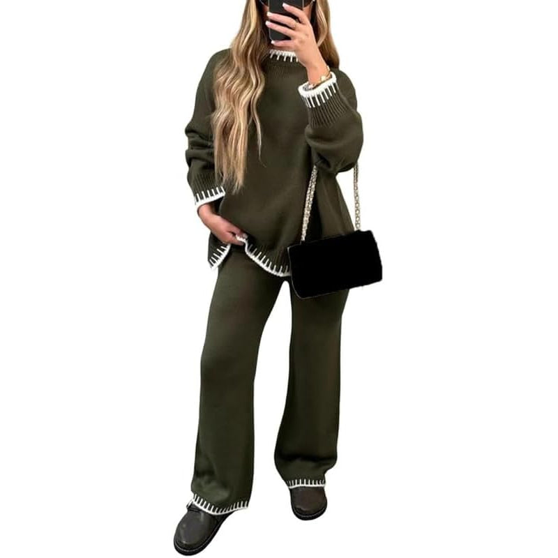 Knitted Long Sleeve Top And Trouser Coord Set-My Comfy Blouse