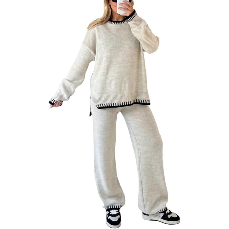 Knitted Long Sleeve Top And Trouser Coord Set-My Comfy Blouse