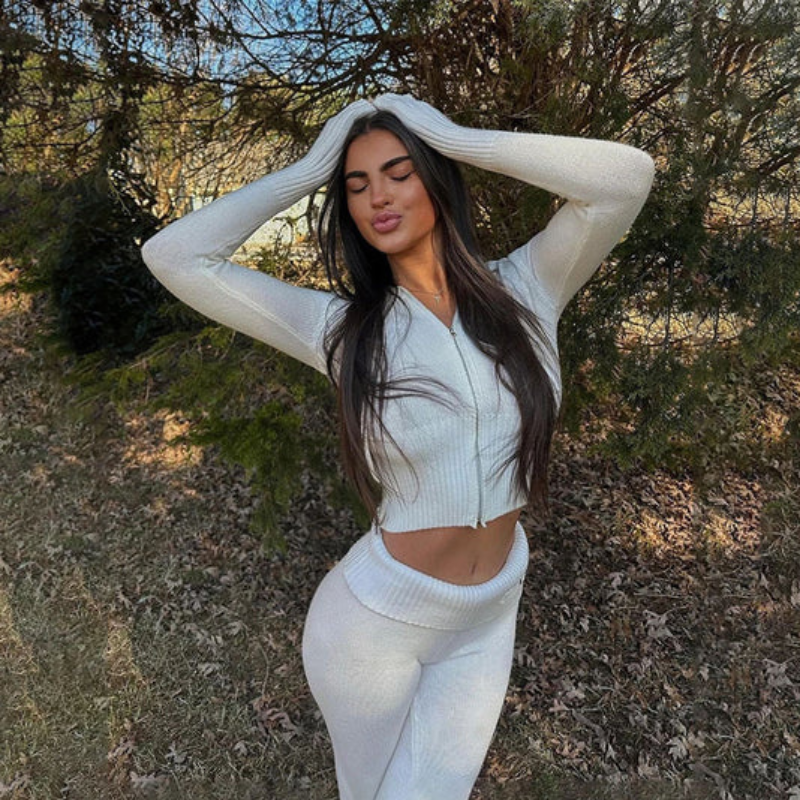 Knitted Zipper Matching Set-My Comfy Blouse