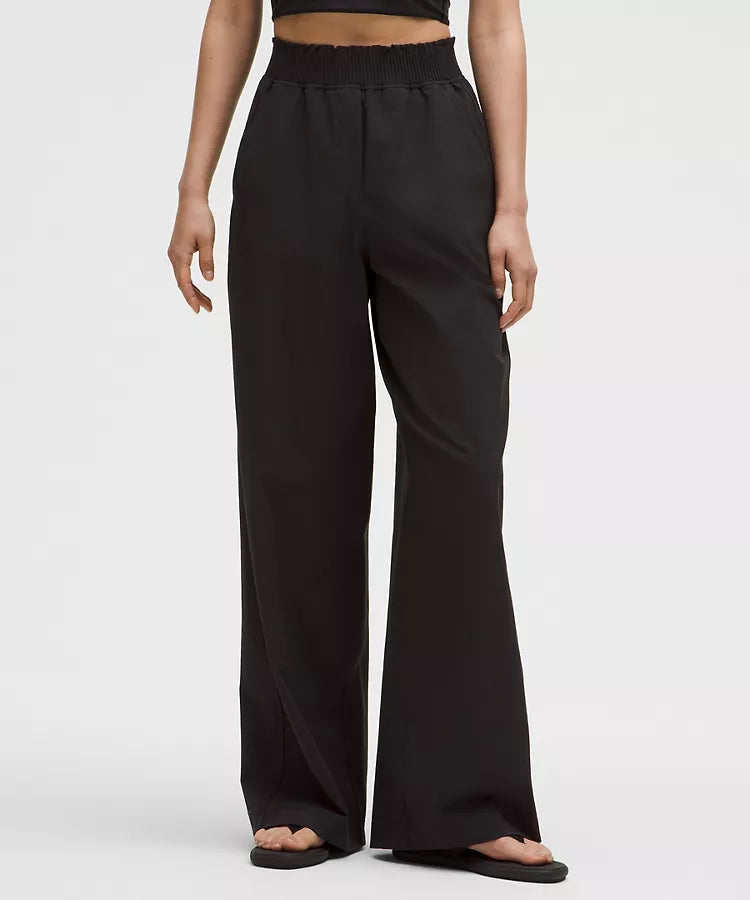 Stretch Woven Ruffle Waist Wide Leg Pant-My Comfy Blouse