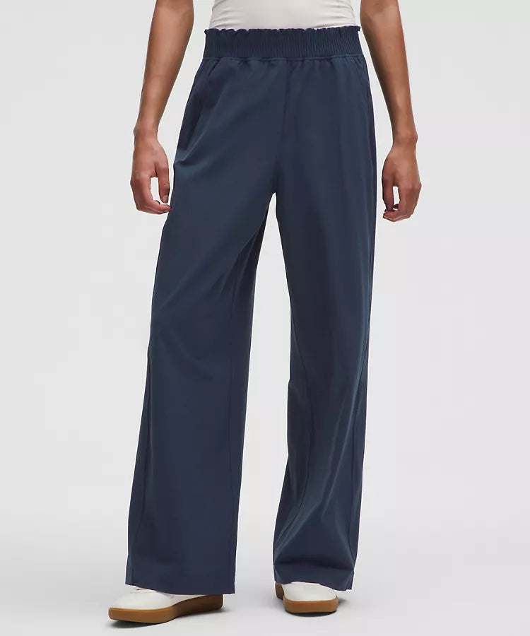Stretch Woven Ruffle Waist Wide Leg Pant-My Comfy Blouse
