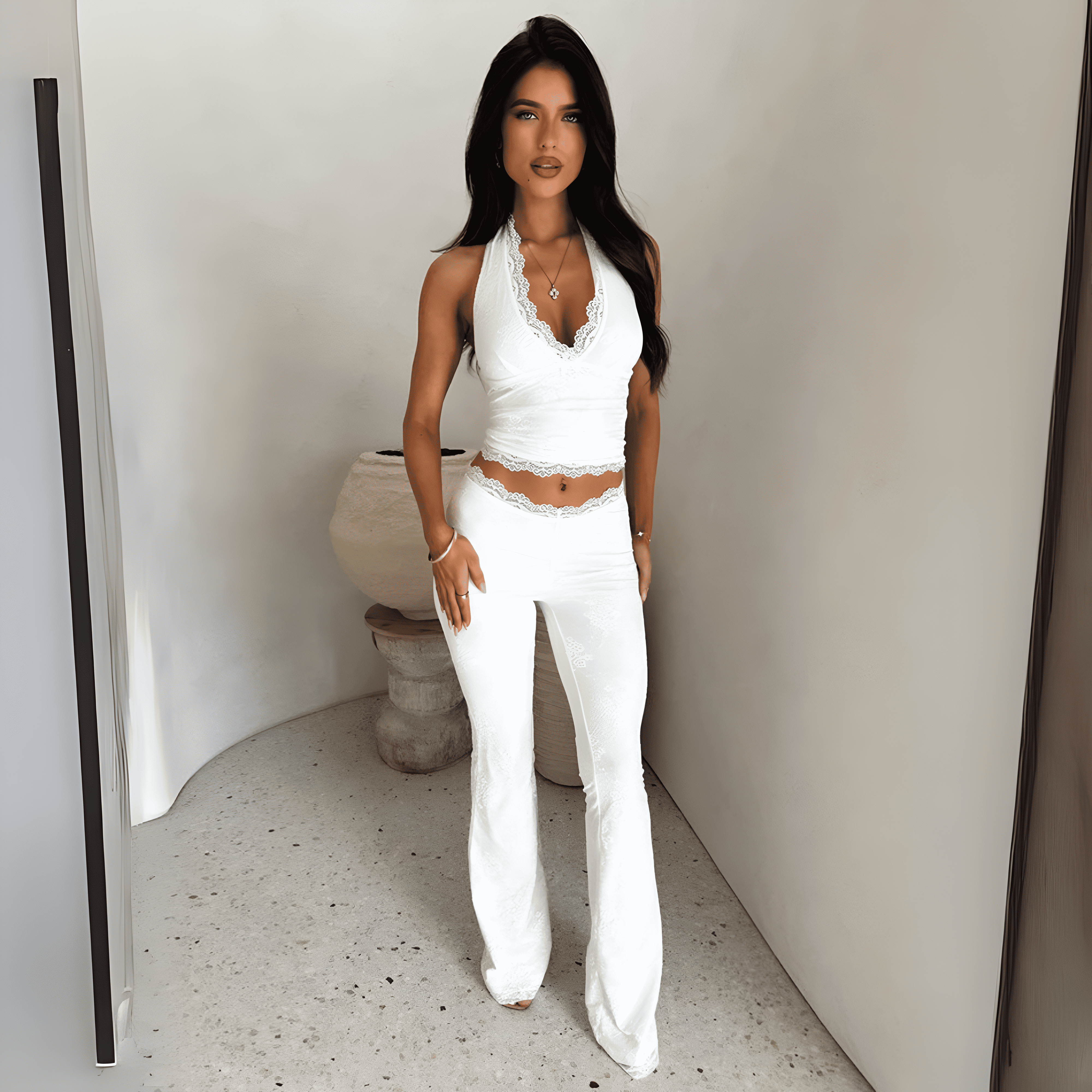 Lace Halter Legging Set-My Comfy Blouse