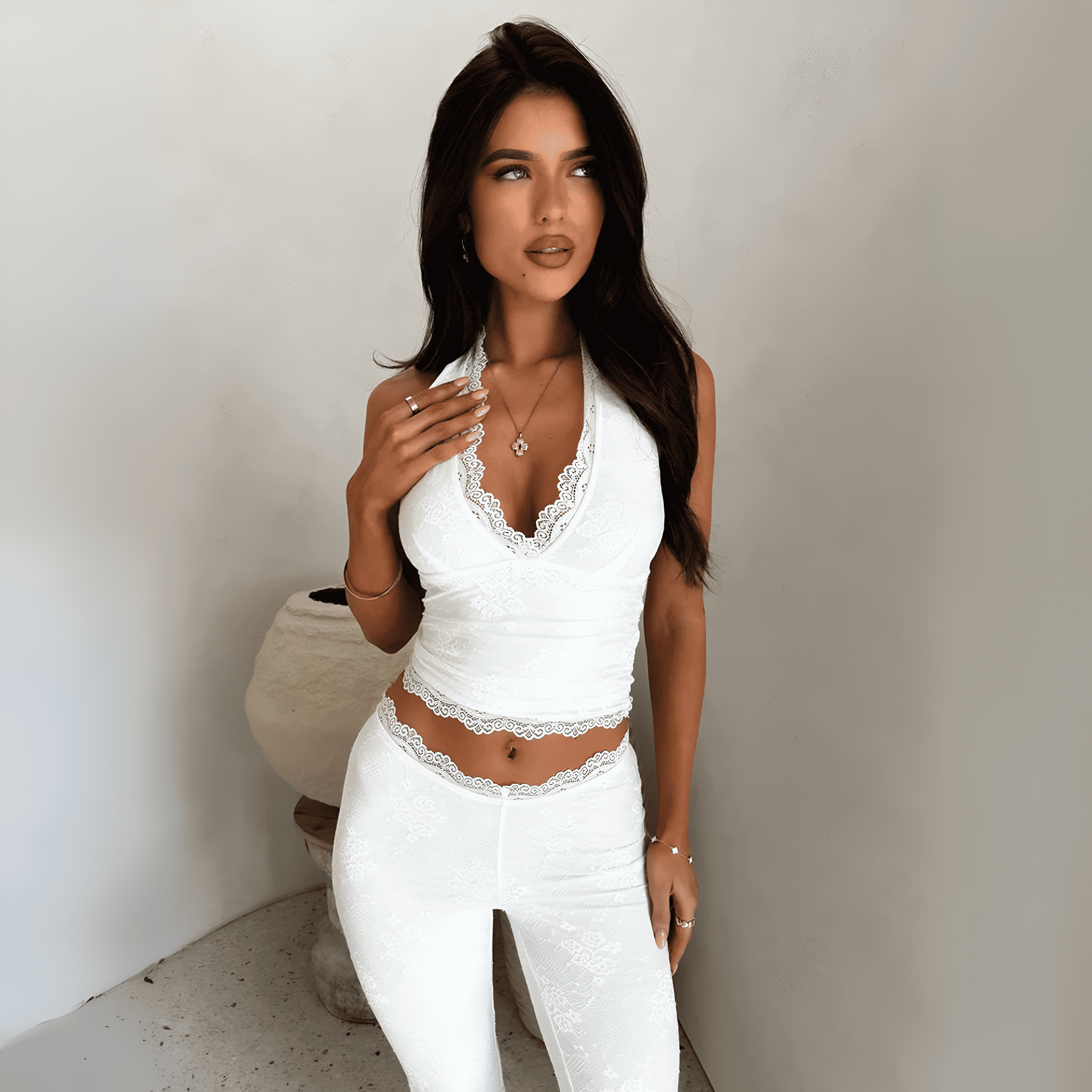 Lace Halter Legging Set-My Comfy Blouse