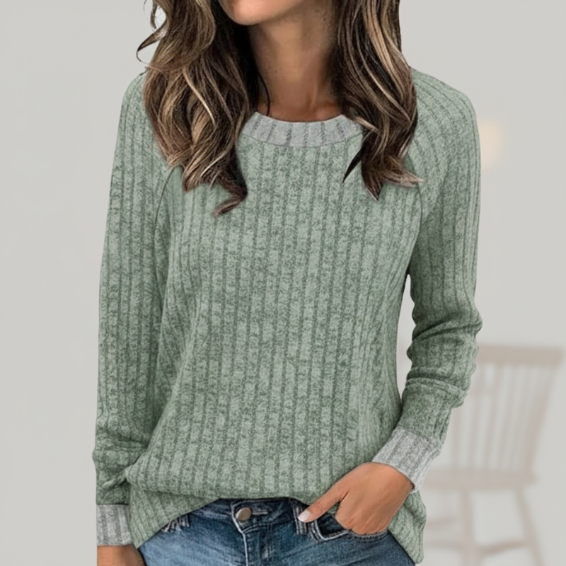 Long Sleeve Lightweight Sweater With Color Block Design For Women