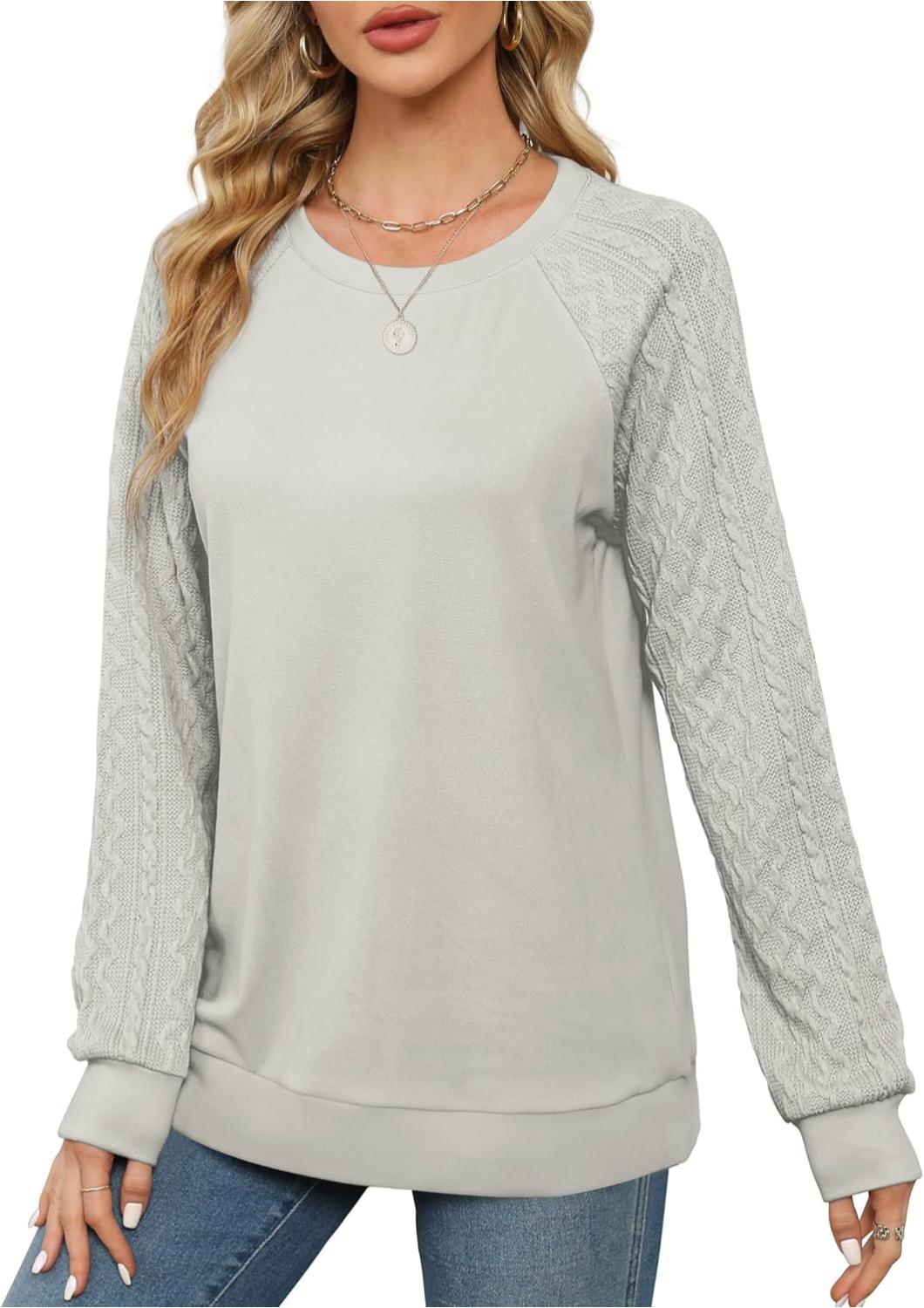 Lightweight Women Crewneck Cable Knit Sweatshirt-My Comfy Blouse