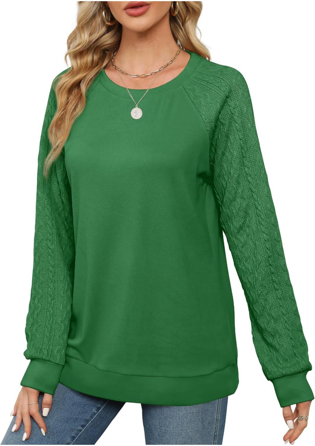 Lightweight Women Crewneck Cable Knit Sweatshirt-My Comfy Blouse