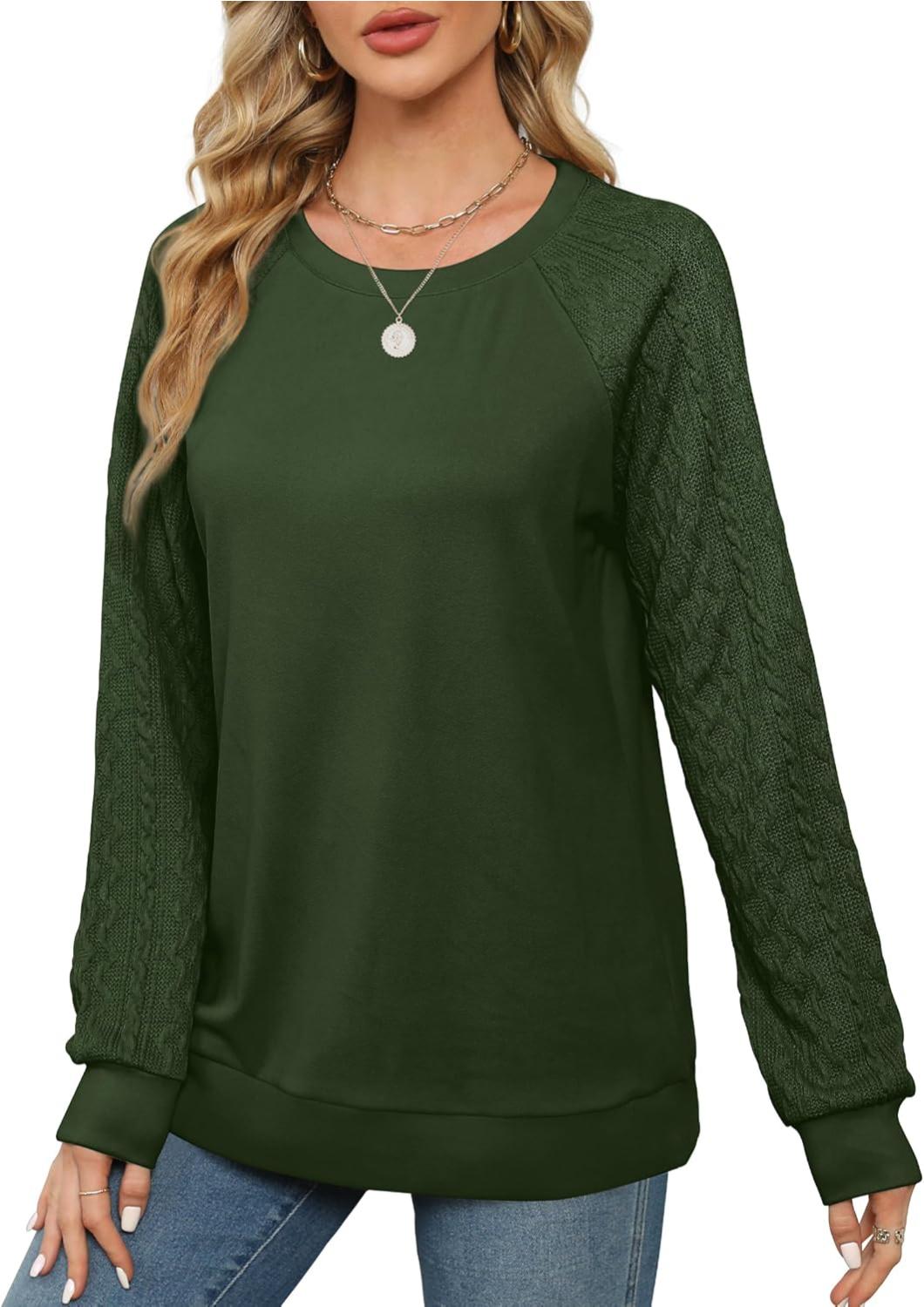 Lightweight Women Crewneck Cable Knit Sweatshirt-My Comfy Blouse
