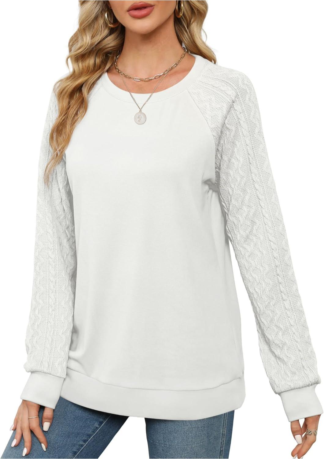 Lightweight Women Crewneck Cable Knit Sweatshirt-My Comfy Blouse