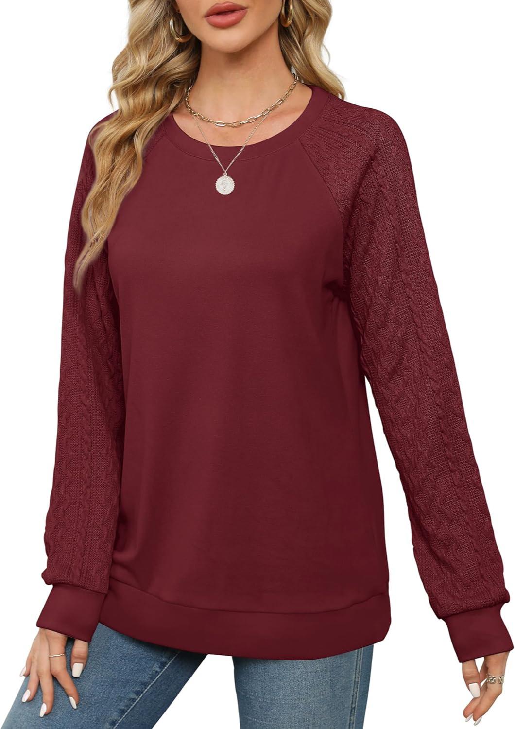 Lightweight Women Crewneck Cable Knit Sweatshirt-My Comfy Blouse