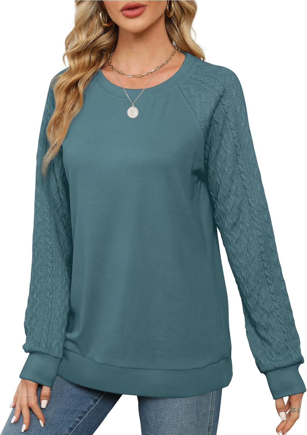 Lightweight Women Crewneck Cable Knit Sweatshirt-My Comfy Blouse