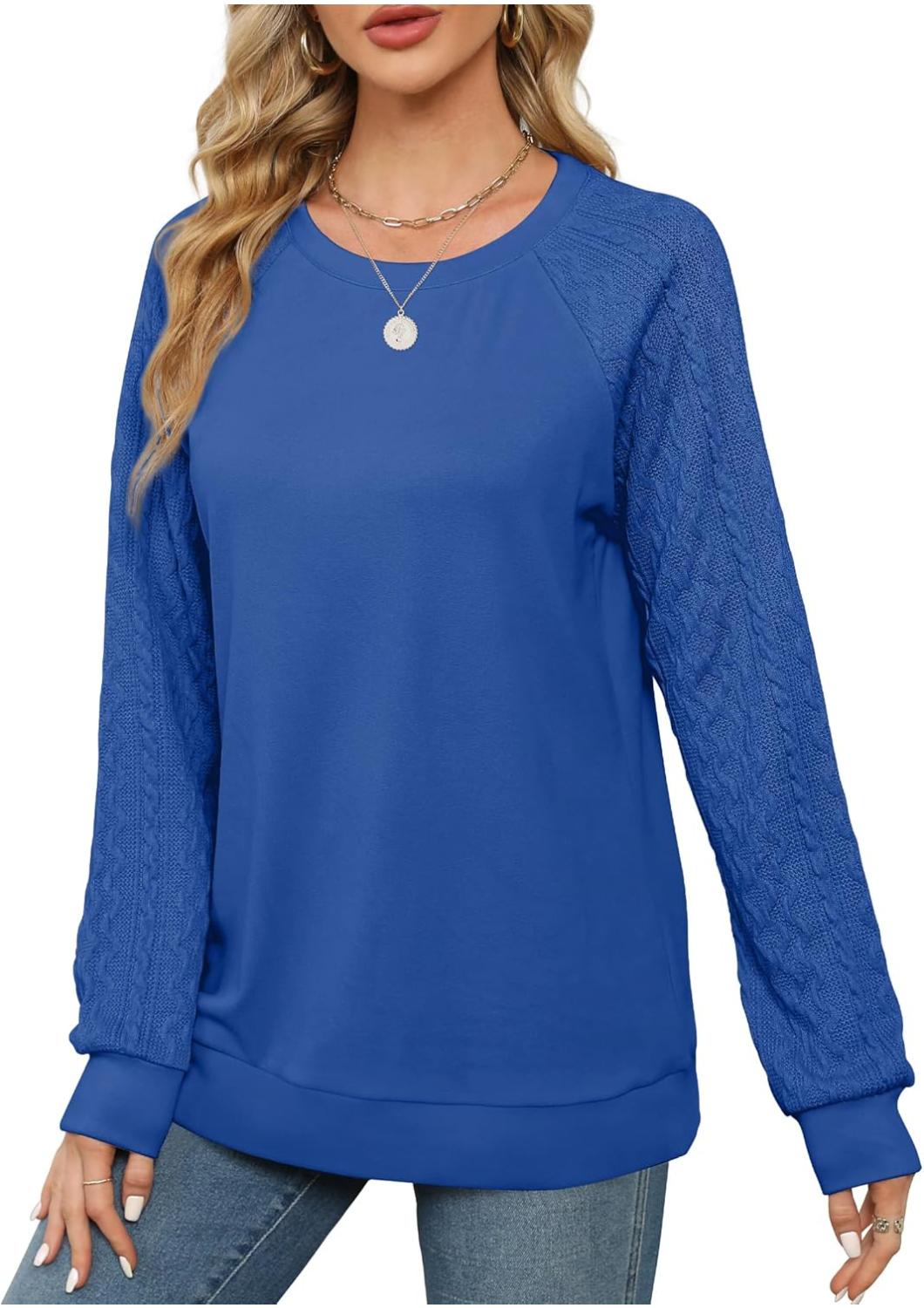 Lightweight Women Crewneck Cable Knit Sweatshirt-My Comfy Blouse