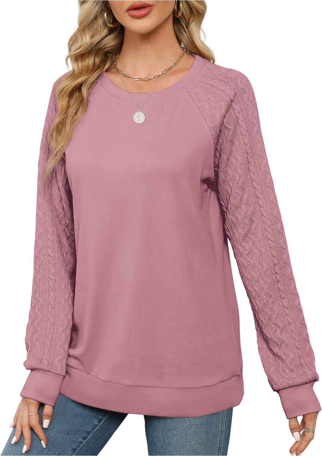 Lightweight Women Crewneck Cable Knit Sweatshirt-My Comfy Blouse