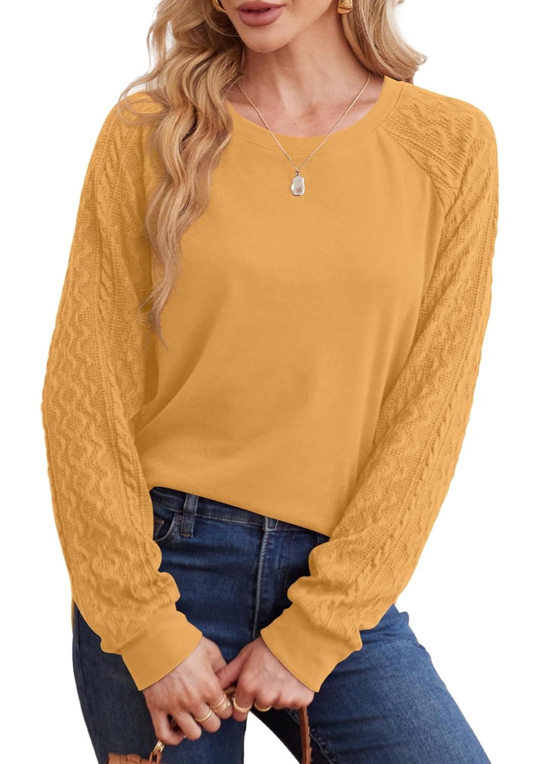 Lightweight Women Crewneck Cable Knit Sweatshirt-My Comfy Blouse