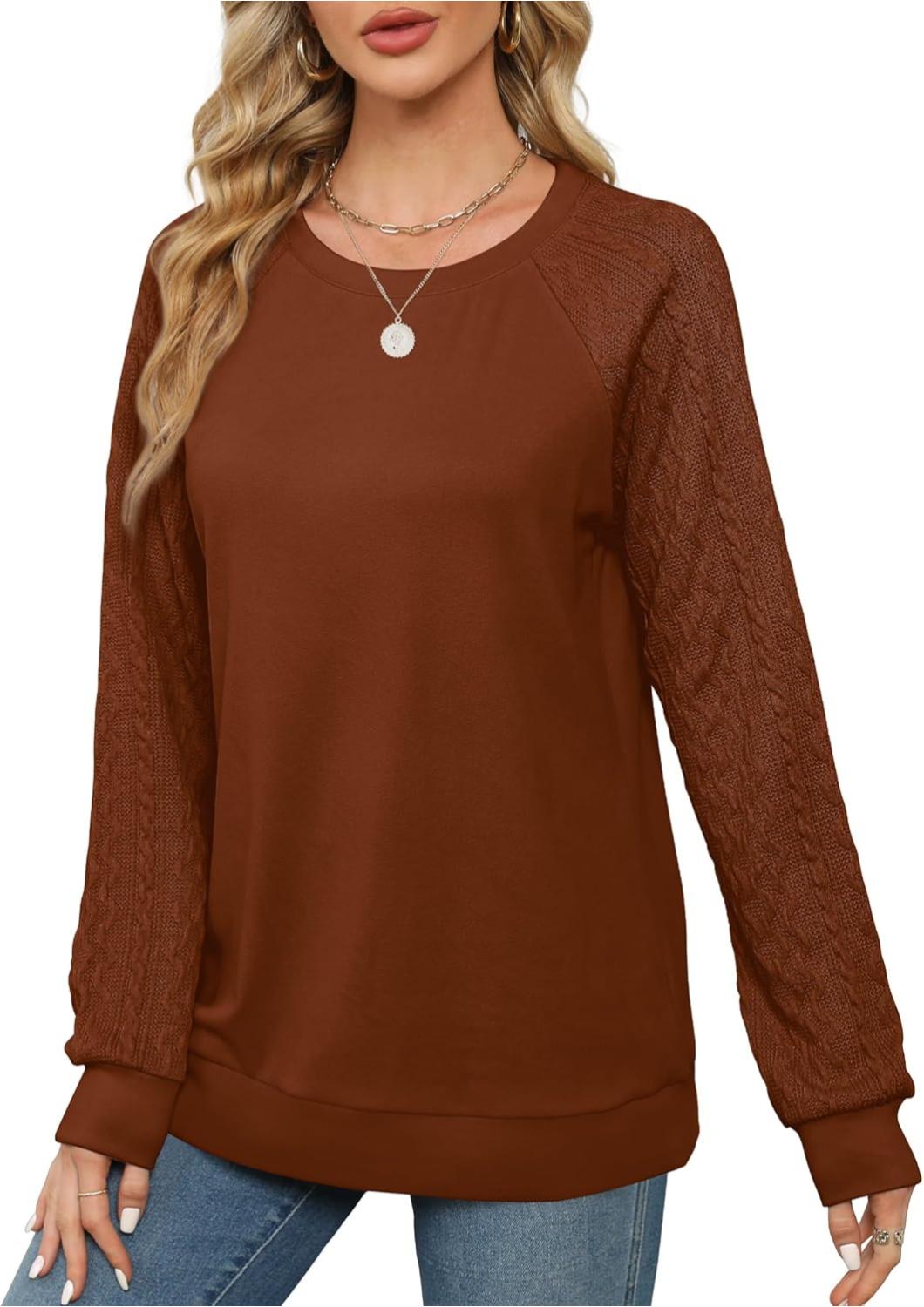 Lightweight Women Crewneck Cable Knit Sweatshirt-My Comfy Blouse