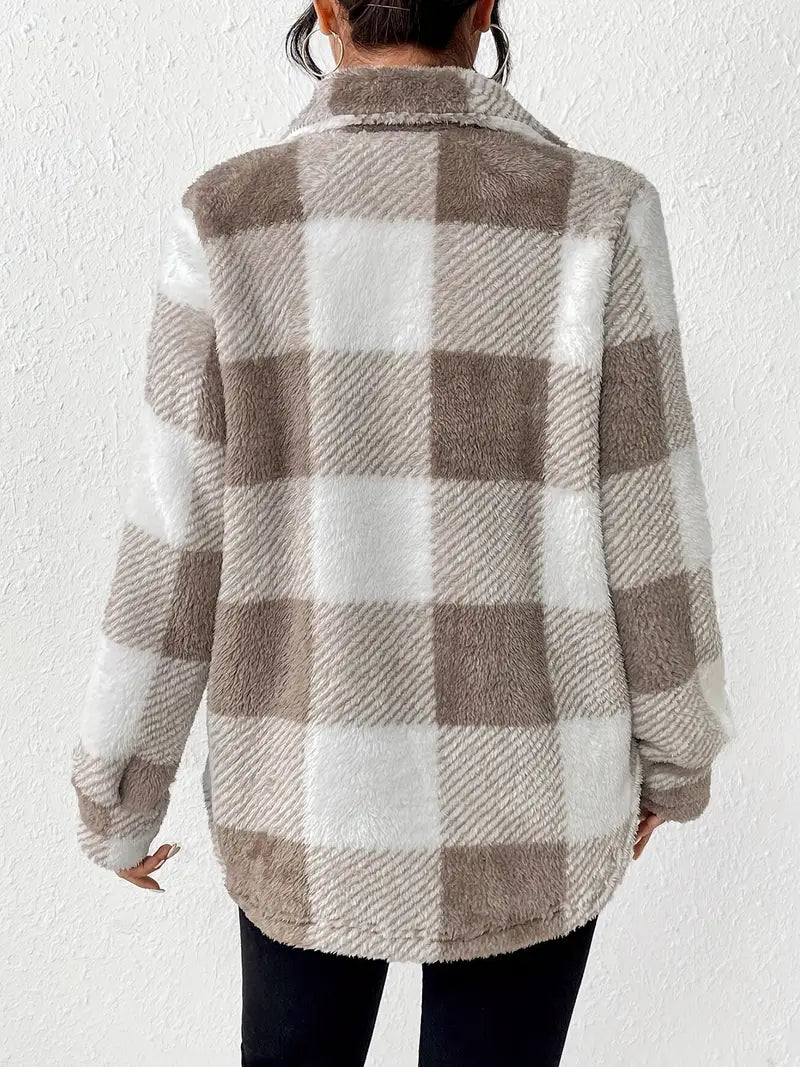 Classic Comfy Long Sleeve Plaid Pattern Jacket-My Comfy Blouse