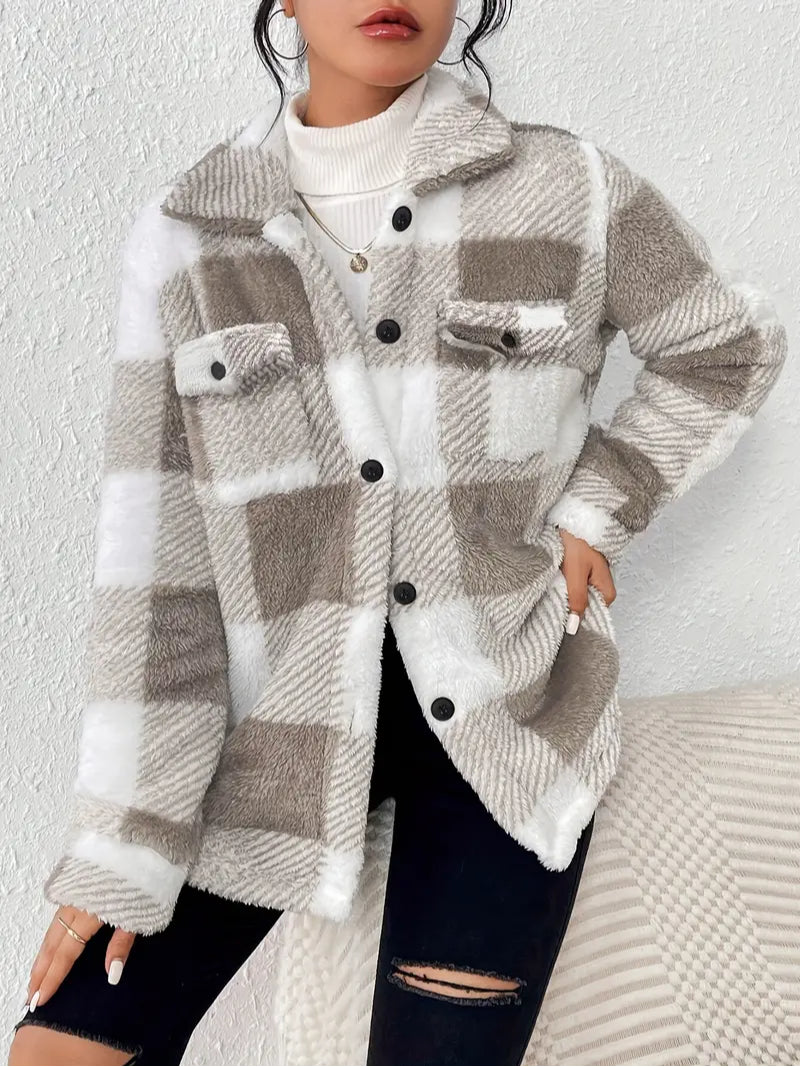 Classic Comfy Long Sleeve Plaid Pattern Jacket-My Comfy Blouse
