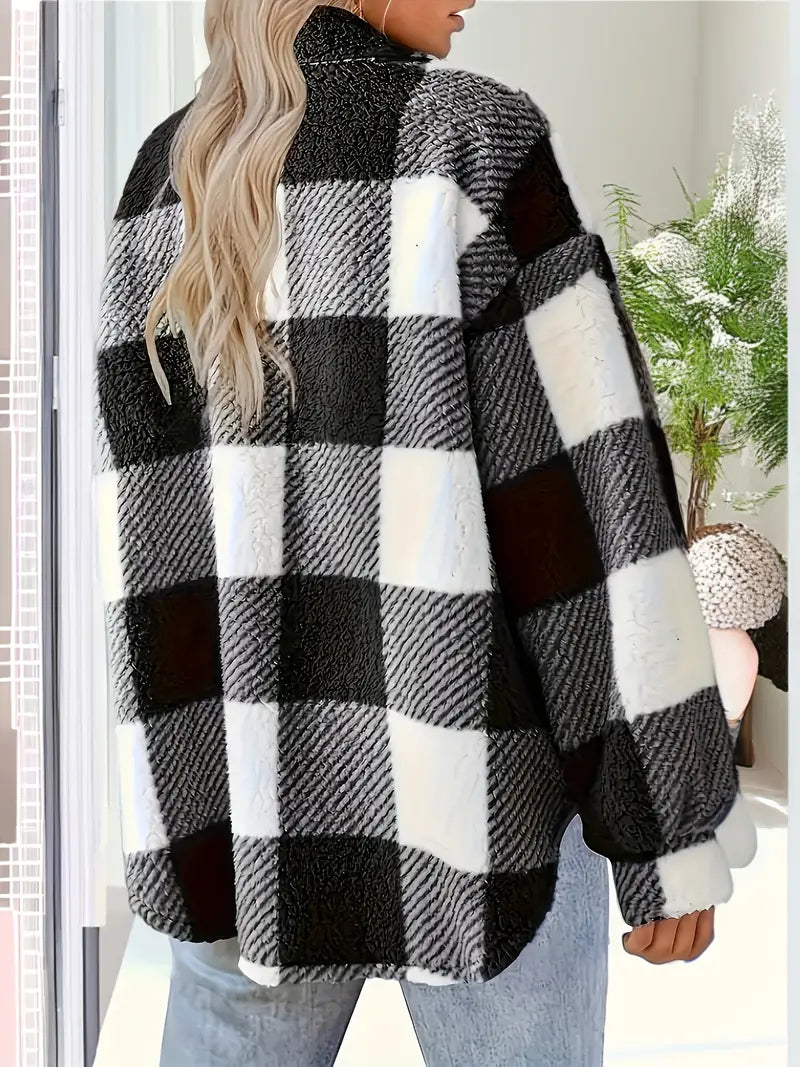 Classic Comfy Long Sleeve Plaid Pattern Jacket-My Comfy Blouse