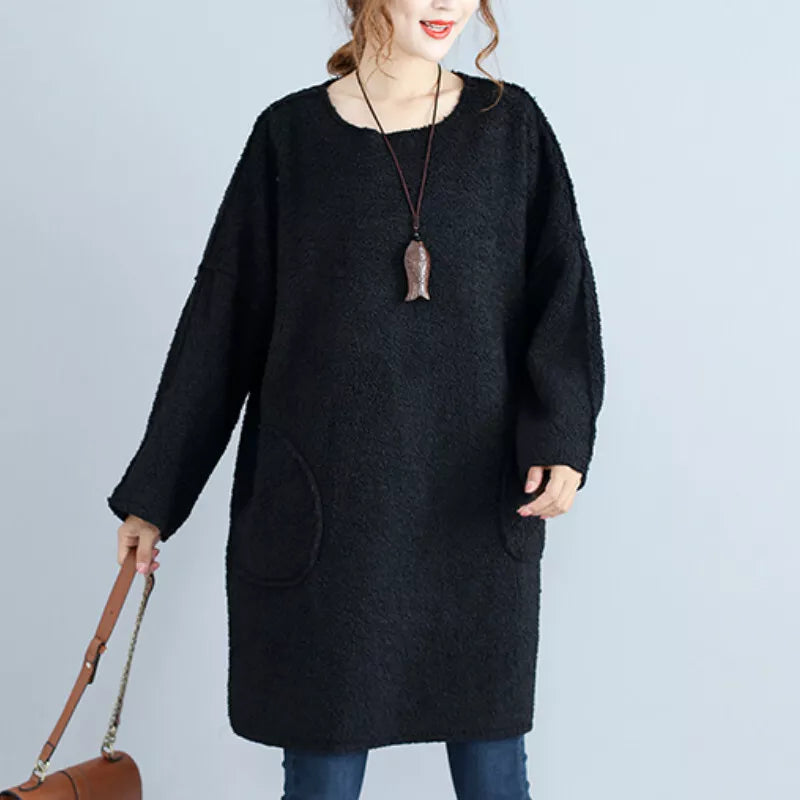 Long Sleeve Corduroy Dress With Flared Design-My Comfy Blouse