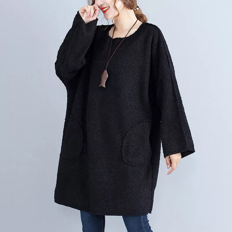Long Sleeve Corduroy Dress With Flared Design-My Comfy Blouse