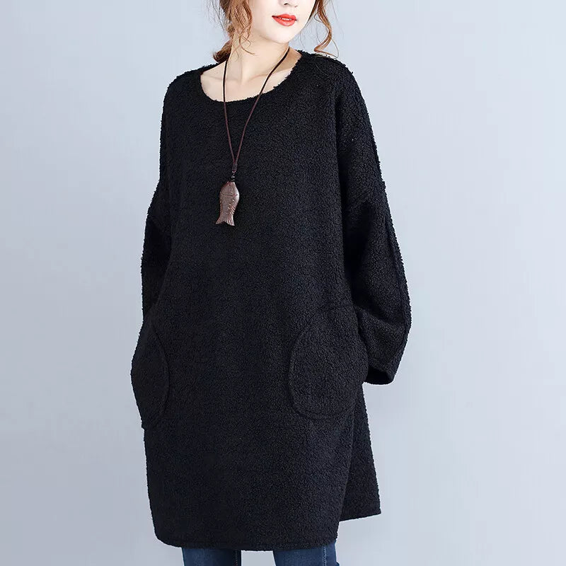 Long Sleeve Corduroy Dress With Flared Design-My Comfy Blouse