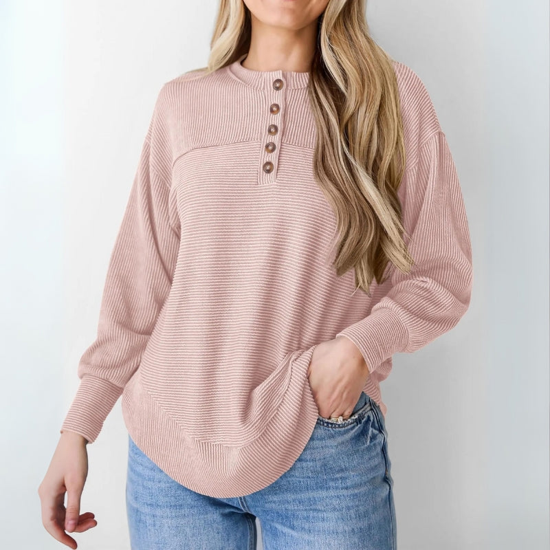 Long Sleeve Knit Top With Button Detail-My Comfy Blouse