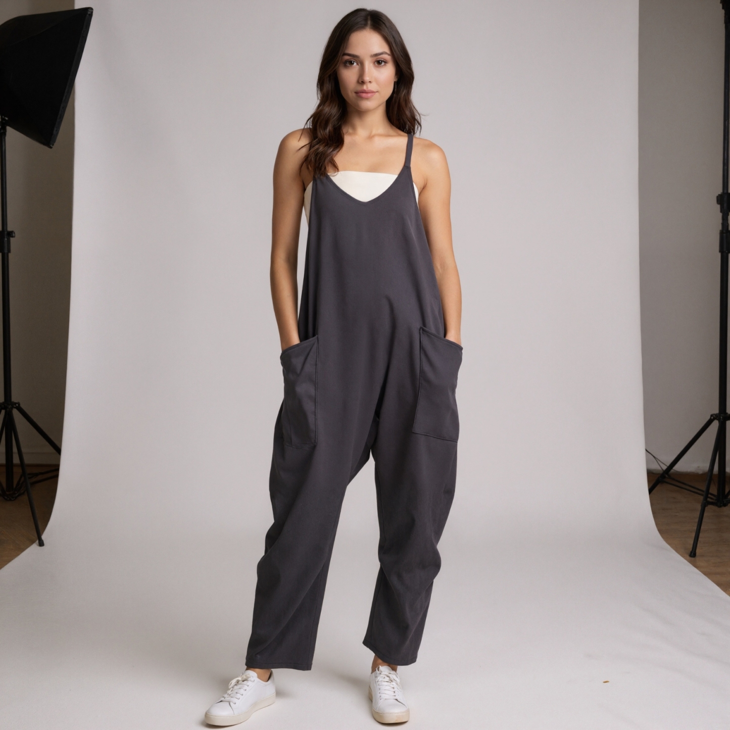Loose Fit Jumpsuit with Pockets – Cotton Wide Leg One-Piece for Summer