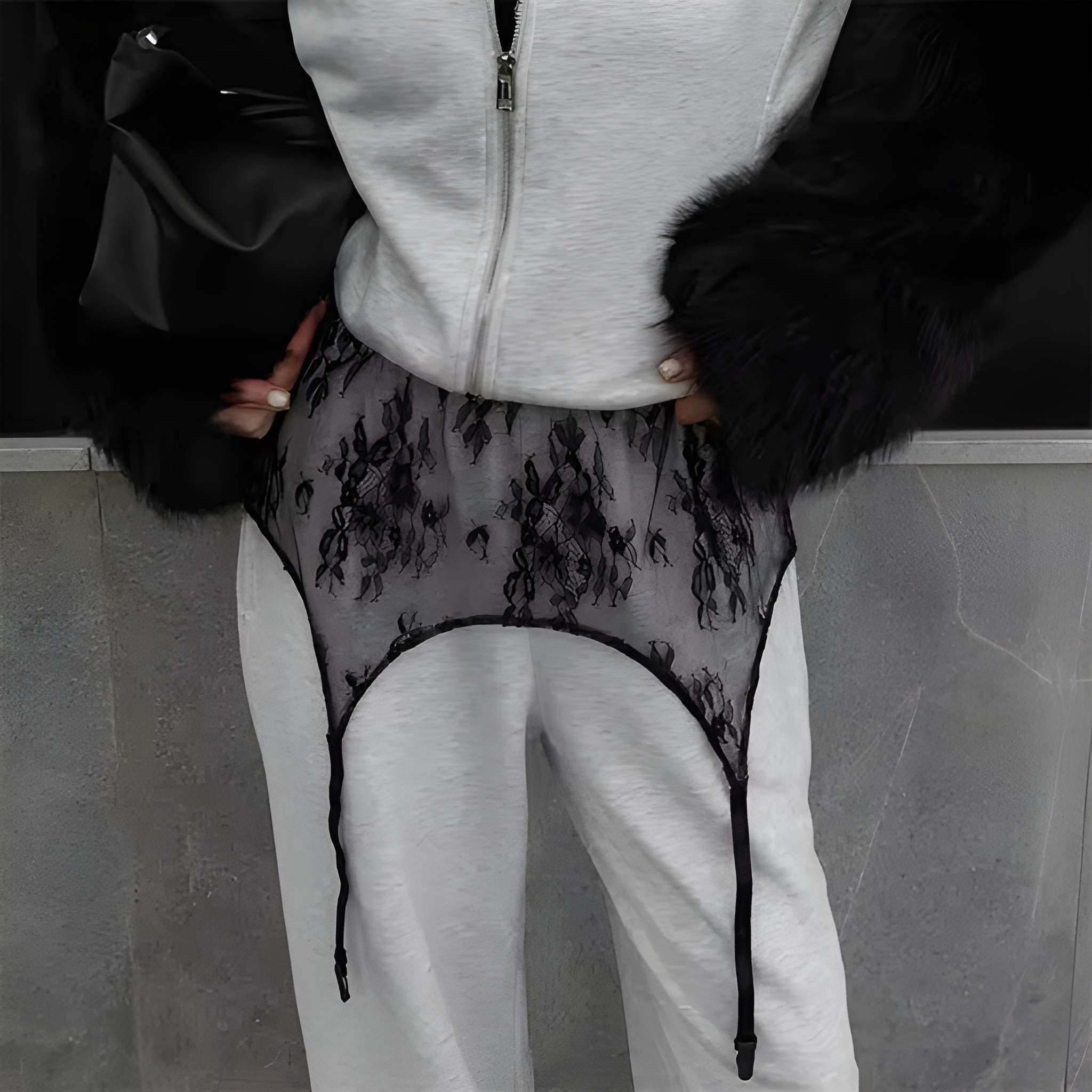 Loose Fit Lace Design High Rise Lounge Trousers For Women