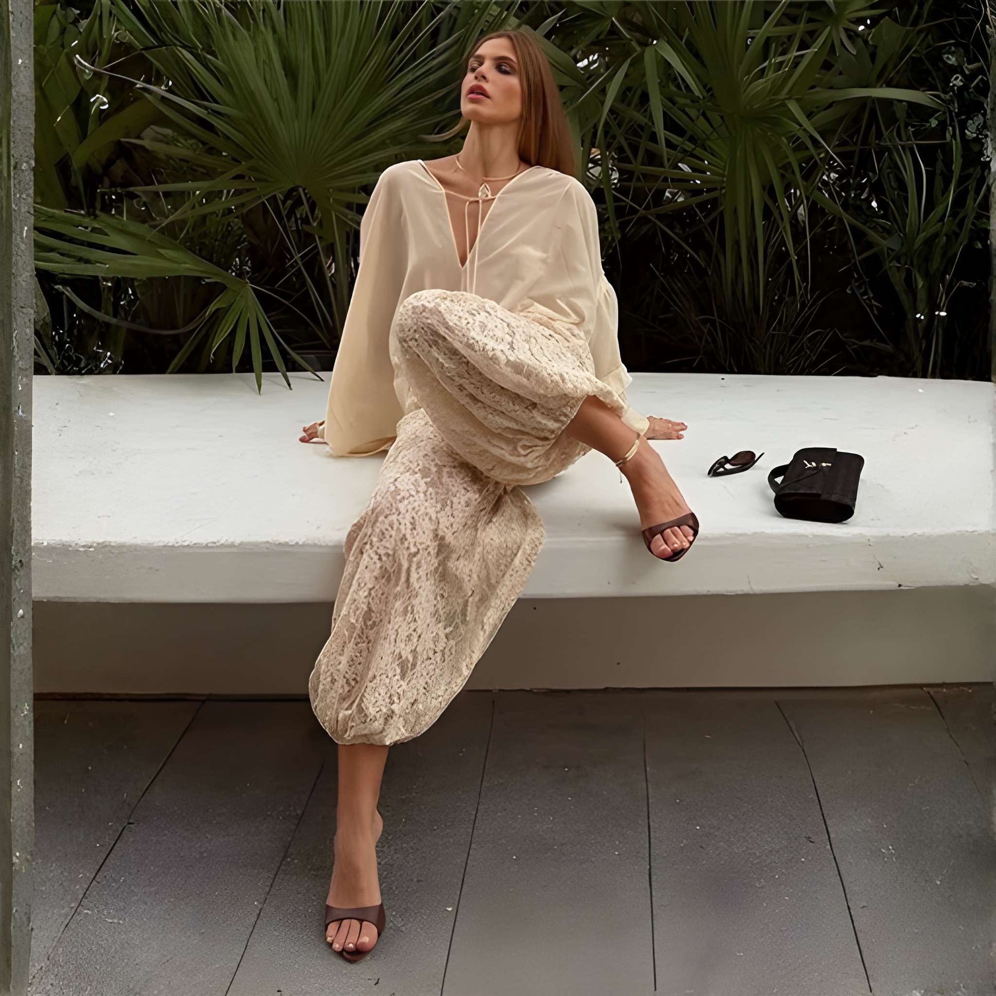 Loose Fit Lace Design High Rise Lounge Trousers For Women
