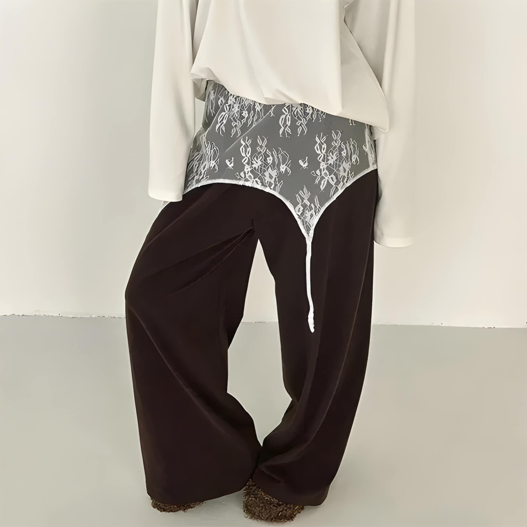 Loose Fit Lace Design High Rise Lounge Trousers For Women
