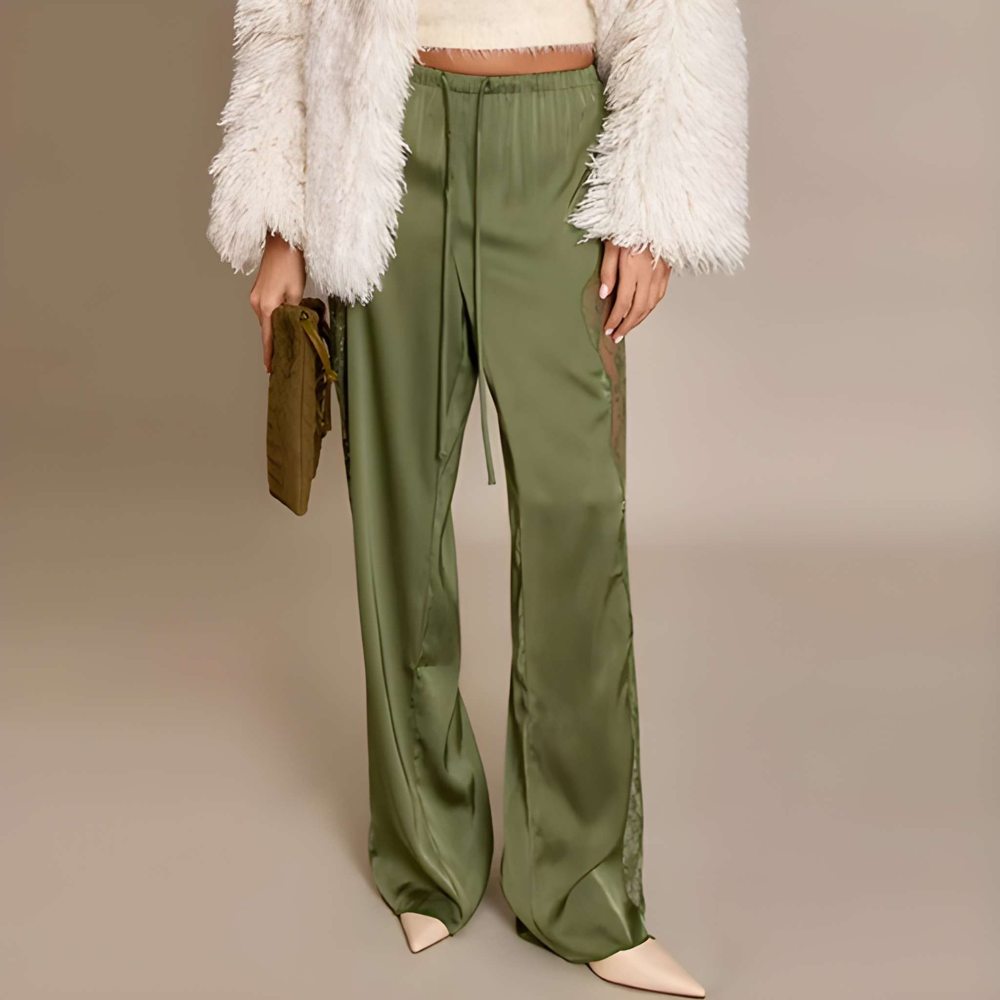 Loose Fit Lace Design High Rise Lounge Trousers For Women