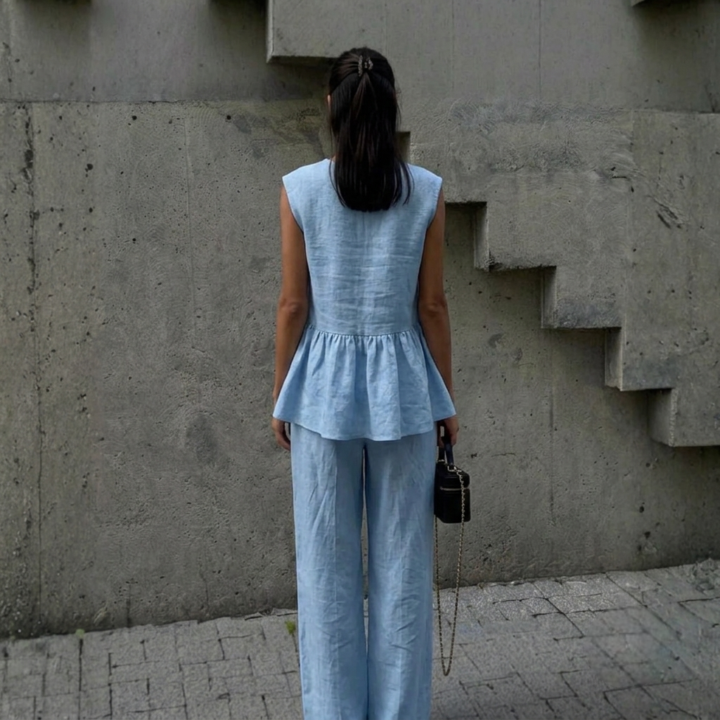 Loose Fit Sleeveless Top With Wide Pants Two Piece Outfit Set For Women