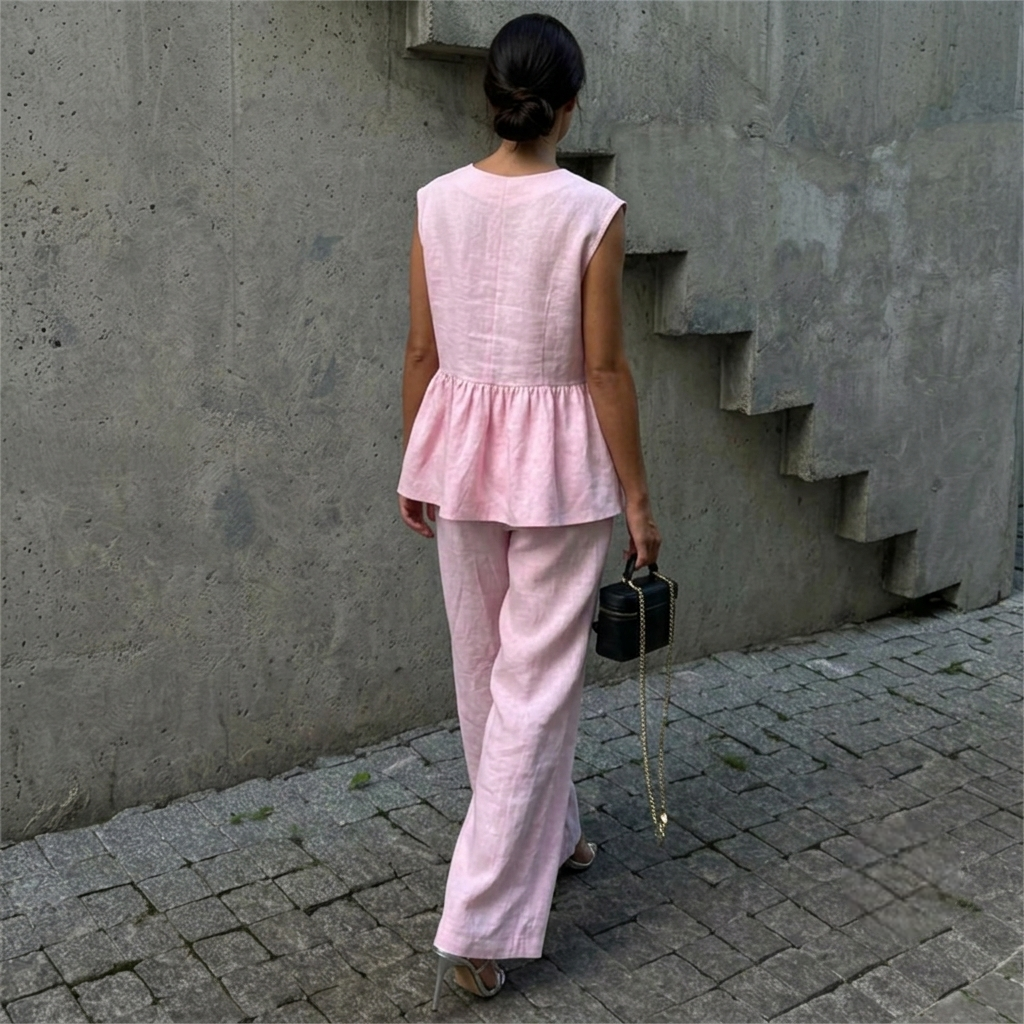 Loose Fit Sleeveless Top With Wide Pants Two Piece Outfit Set For Women