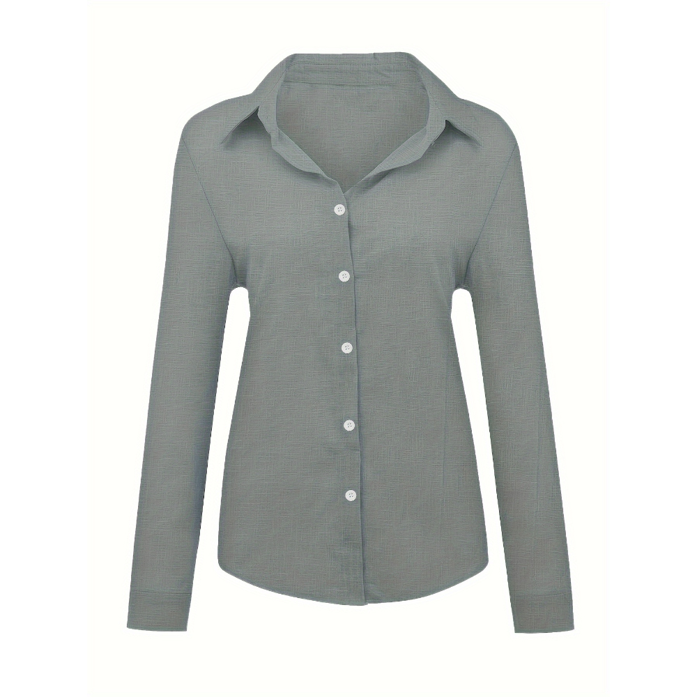 Loose Long Sleeve Shirt With Button Front For Women