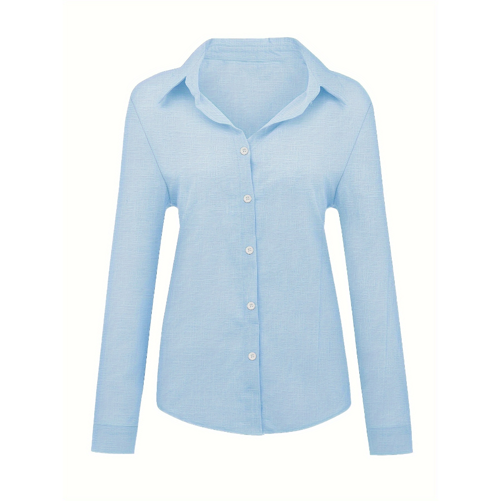 Loose Long Sleeve Shirt With Button Front For Women
