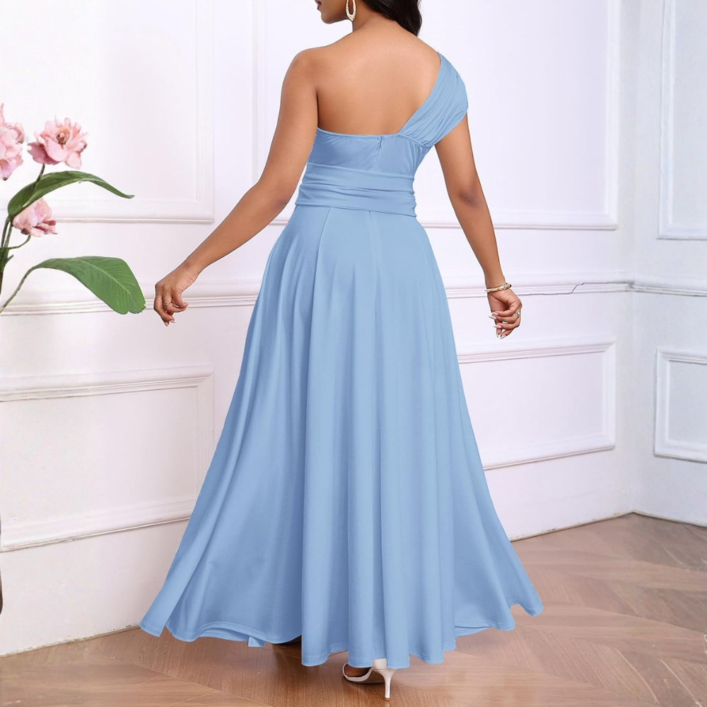 Asymmetric Belted Maxi Dress with Convenient Pockets