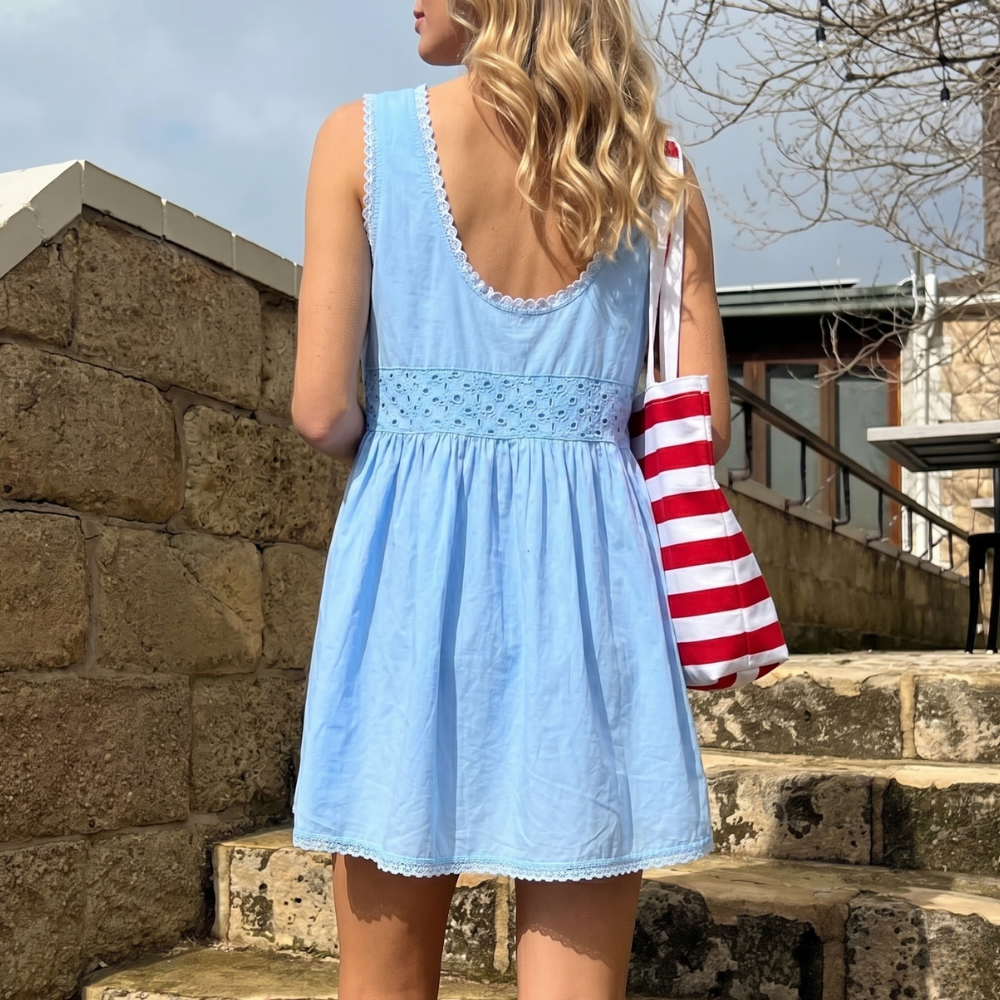 A Line Mini Flowy Dress With Lace Trim Vintage Detail For Women
