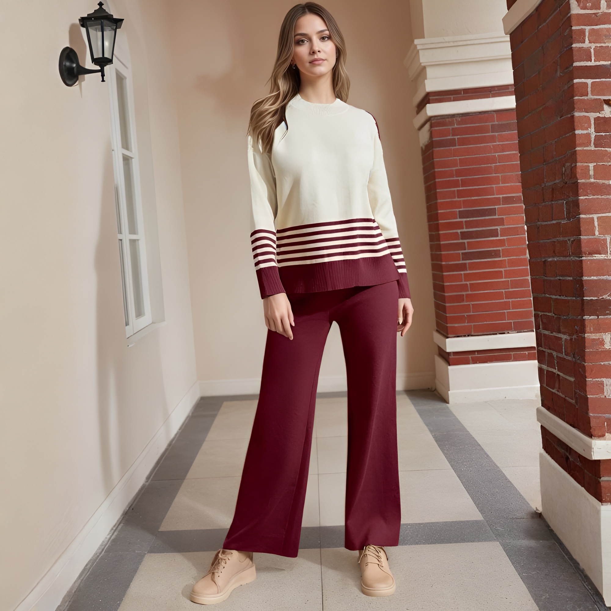 Two Piece Lounge Sets For Women With Knitted Pullover Sweater And Matching Pants