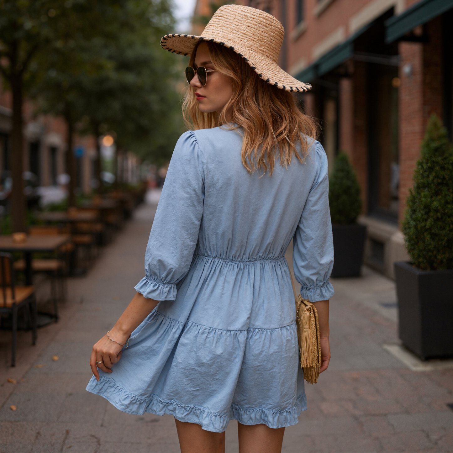 Midi Dress with Tiered Layers and Ruffle Detail