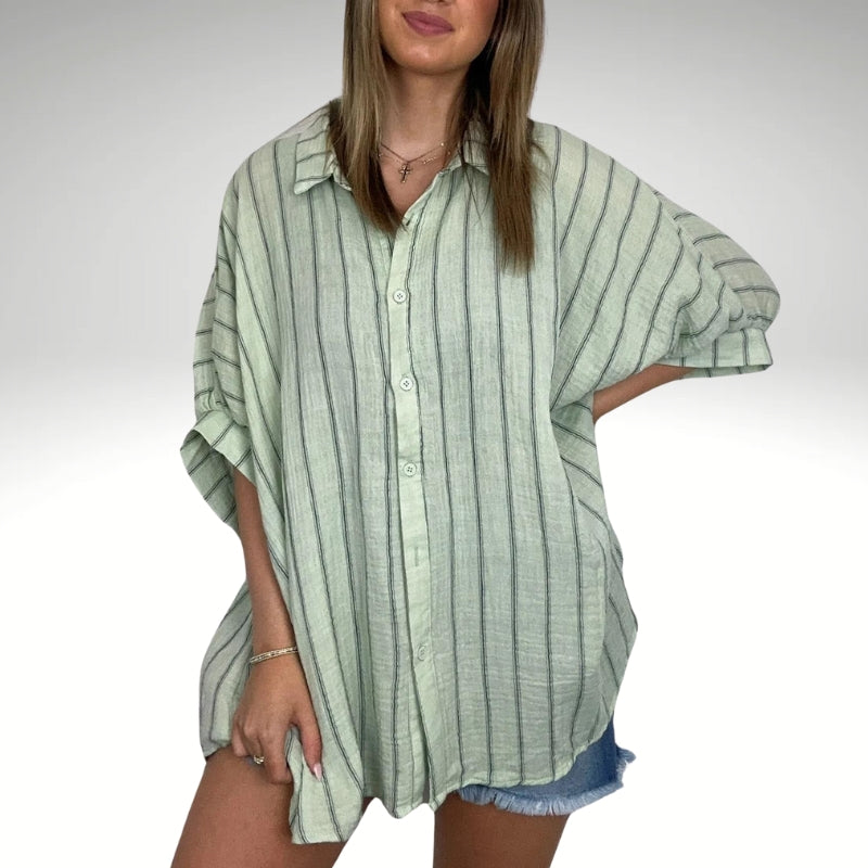 Minimalist Striped Design Collared Shirt-My Comfy Blouse