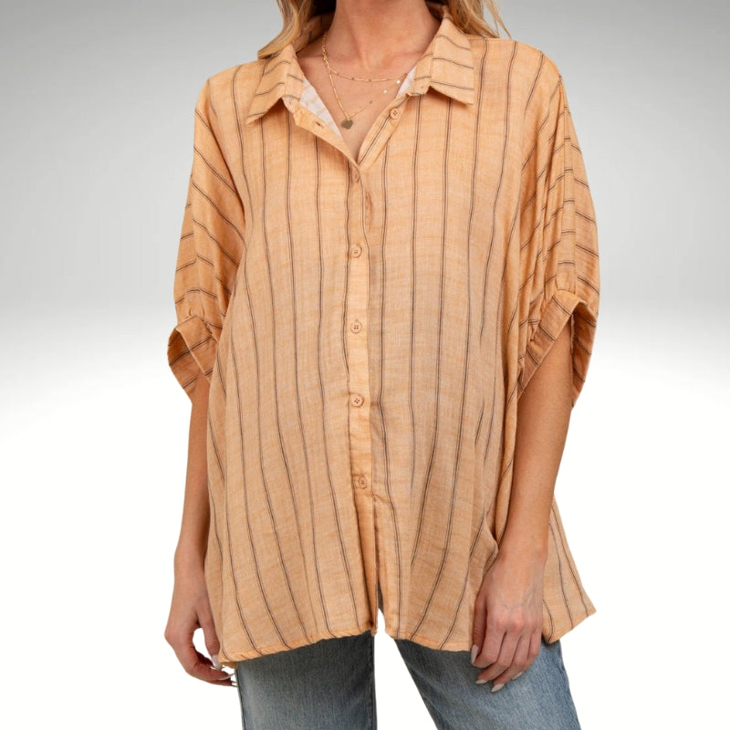 Minimalist Striped Design Collared Shirt-My Comfy Blouse
