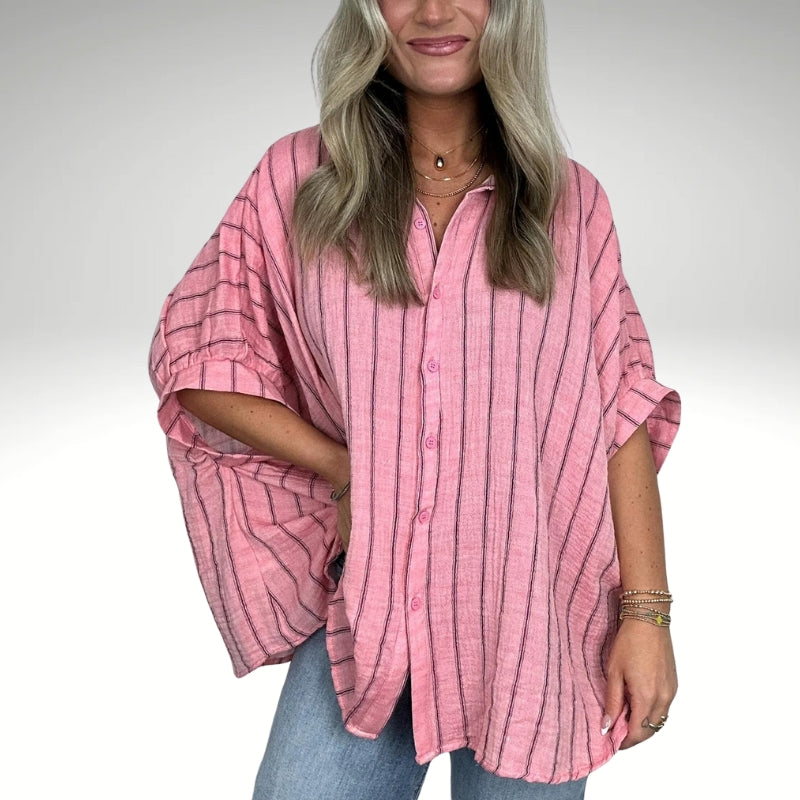 Minimalist Striped Design Collared Shirt-My Comfy Blouse