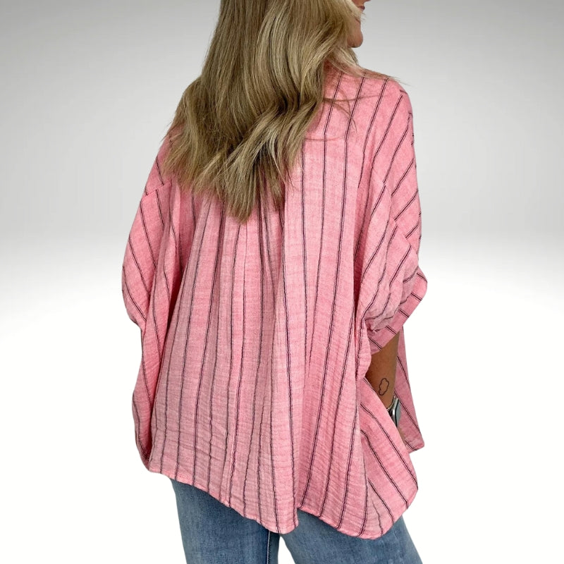 Minimalist Striped Design Collared Shirt-My Comfy Blouse