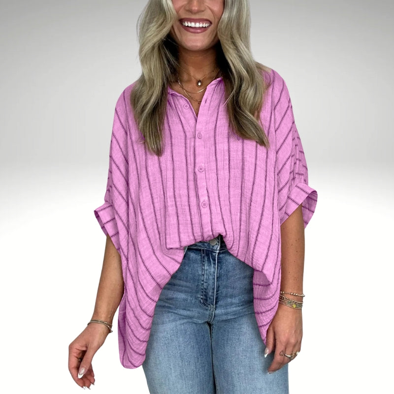 Minimalist Striped Design Collared Shirt-My Comfy Blouse