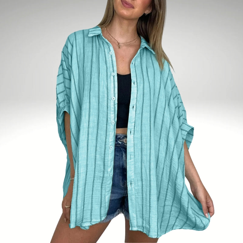 Minimalist Striped Design Collared Shirt-My Comfy Blouse