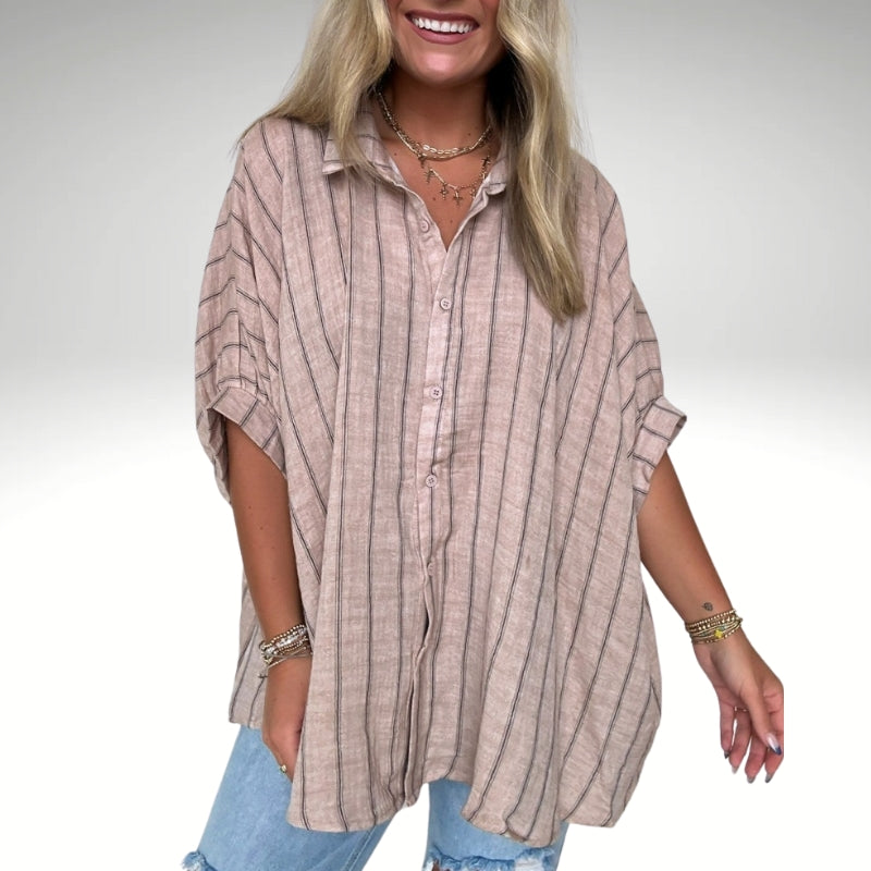 Minimalist Striped Design Collared Shirt-My Comfy Blouse